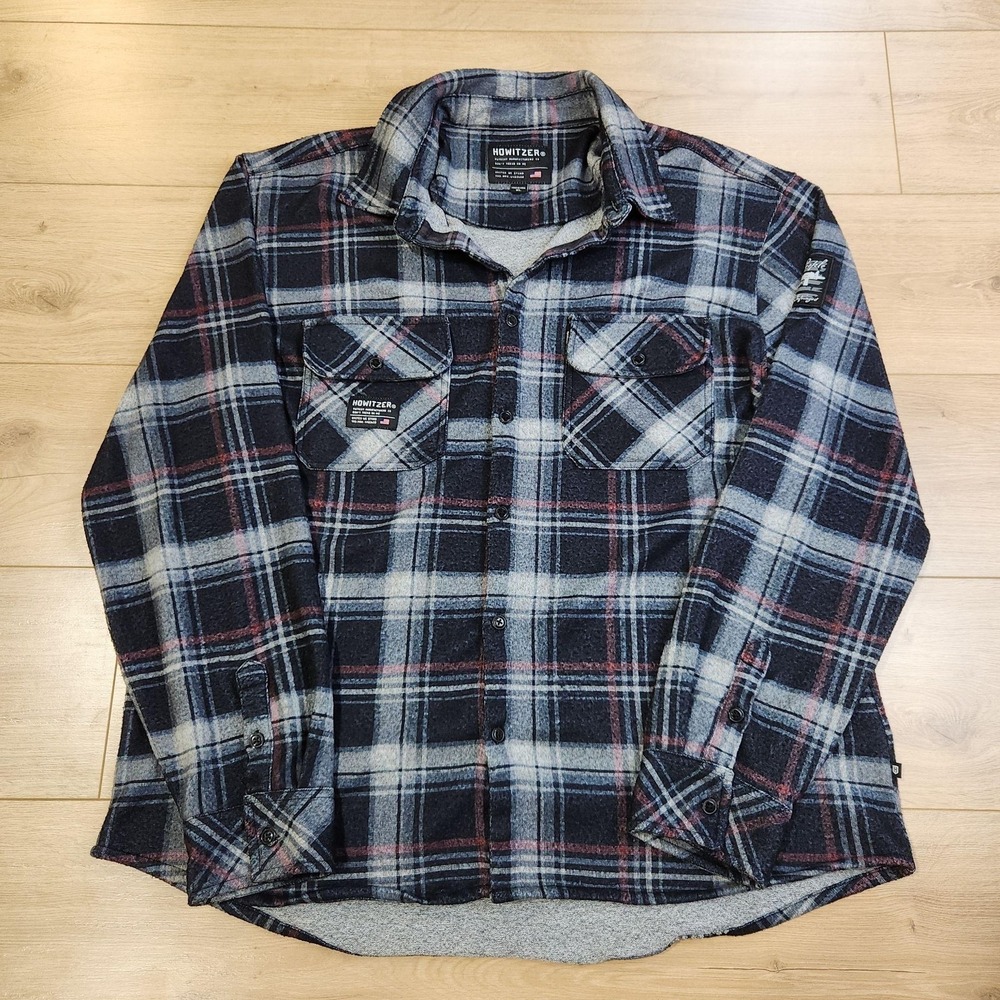 Howitzer Flannel Shirt Mens XL Blue Plaid Lined Long Sleeve Button Up Patriotic